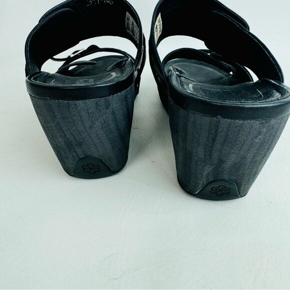 Rocky 4EurSole Sandals Black Leather Splendor Wedge Two Strap Slide Size 11.5 - Picture 6 of 13